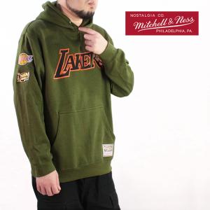 ミッチェル＆ネス スウェット パーカー MITCHELL & NESS SCRIPT FLIGHT HOODY  LOS ANGELES LAKERS BMPHDP21084-LALOLIV ロサンゼルス レイカーズ メンズ｜nest001