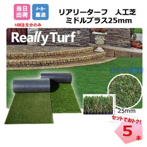 送料無料 リアリーターフ 5本セット ミドルプラス 25mm 幅1m×10m RET25FR-1-10ERP グリーンフィールド 高級人工芝｜net-de-kenzai