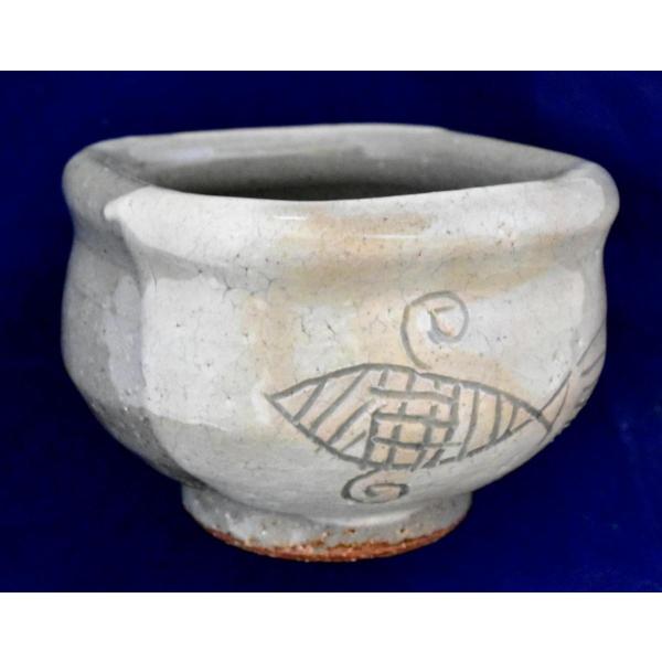 朝比奈克文　「納豆鉢　魚紋くし絵」　信州　陶芸　五山焼　真作保証　味わいと温もりの逸品