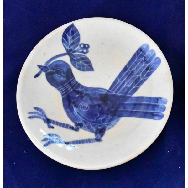 朝比奈克文　「鳥の皿」　信州　陶芸　五山焼　真作保証　 味わいと温もりの逸品　　　　　　　　