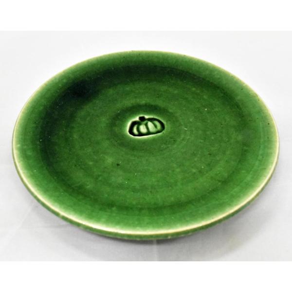 北田耕治　「織部小皿　野菜紋」　陶器　ひぐらし窯　真作保証　美しい光沢の逸品　2枚セット