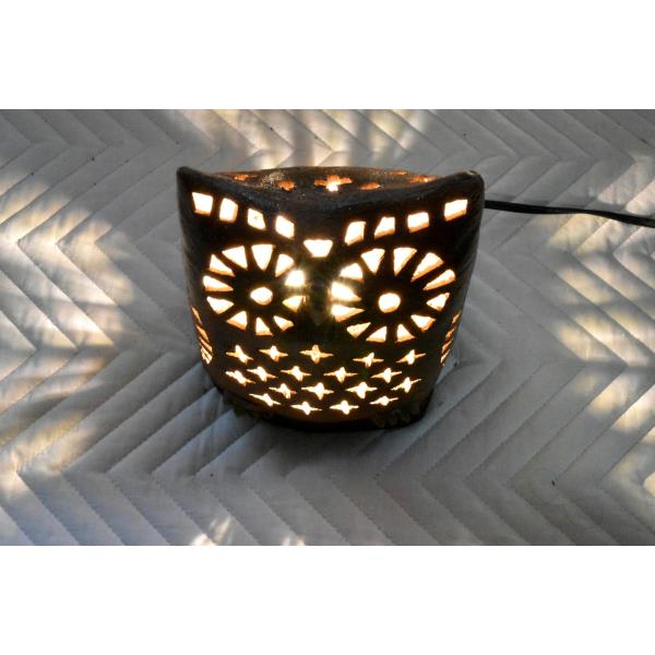 みみずく陶器ランプシェード　ハンドメイド　かわいい　LED電球セット　陶芸