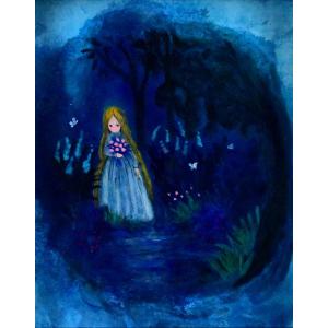 摩耶レイ 水彩画 (帽子の女) 直筆サイン有り 摩耶レイ 水彩画 (帽子の女) 直筆サイン有り 摩耶レイ 水彩画