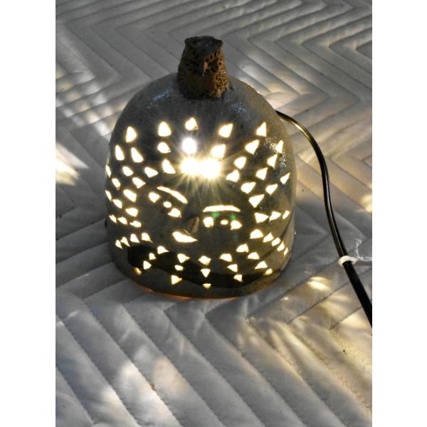 太陽と月陶器ランプシェード　ハンドメイド　かわいい　LED電球セット　陶芸