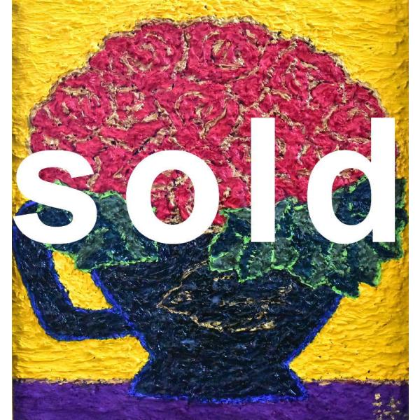 高波壮太郎　「花」　静物画　油彩　Ｆ４号　真作保証　炎の絵魂　鮮烈な厚塗りの逸品！