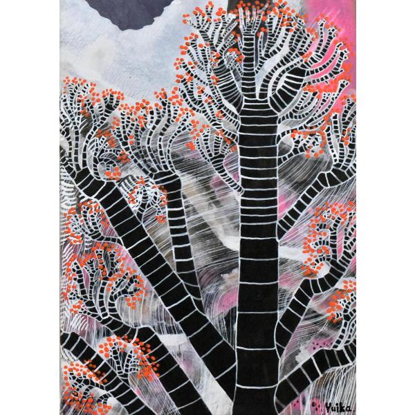 高野結花　「異国の木」 コンテンポラリーアート　Ｂ５サイズ　アクリルガッシュ　真作保証　POWER ...