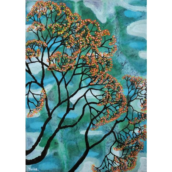 高野結花　「sky flower」 コンテンポラリーアート　Ａ４サイズ　アクリルガッシュ　真作保証　...