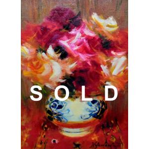 中島千波 「白い薔薇」 静物画 リトグラフ 8号 真作保証 極上 美品