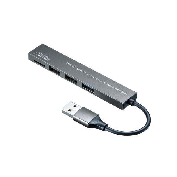 サンワサプライ USB 3.2 Gen1+USB2.0 コンボ スリムハブ(カードリーダー付き) U...