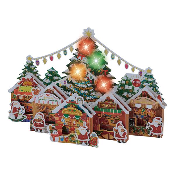 クリスマスカード　ライト＆メロディーカード　立体　クリスマスマーケット柄　109878　[M便 1/...