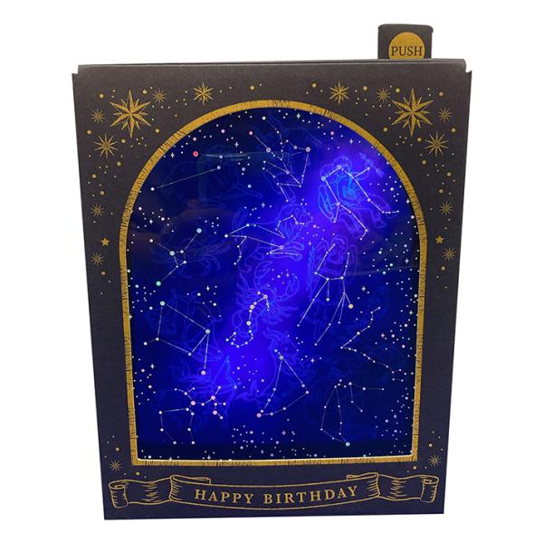 バースデーカード　ライト＆メロディーカード　立体　黒枠に星座図柄　749478　[M便 1/4]