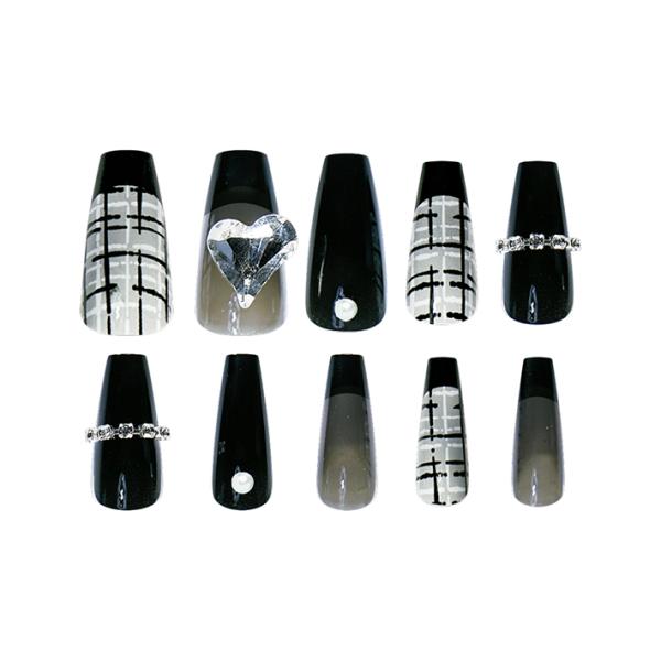 ネイルチップ　ブラックハート柄　127741　[M便 1/6]