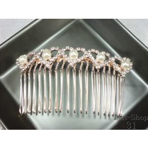 送料無料  ハート型クリア石＆パールコーム　ヘアアクセ・髪飾り・結婚式・パーティ・レディース　10-...