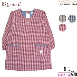 エプロン Big mama ビッグママ レディース前あきスモック グレン
