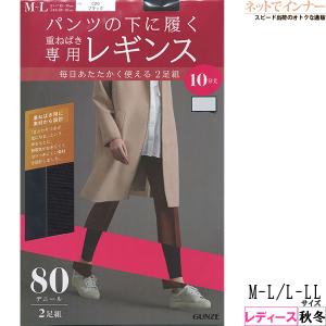 グンゼ パンツの下に履く 重ねばき専用 レディース2足組レギンス 10分丈 80デニール 日本製 秋冬用 PTF80 GUNZE [M-L、L-LLサイズ] 婦人
