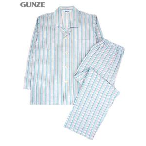 GUNZE グンゼ メンズ長袖長パンツパジャマ ストライプ柄 夏用 SF6099 [M、Lサイズ] 紳士 ホームウェア