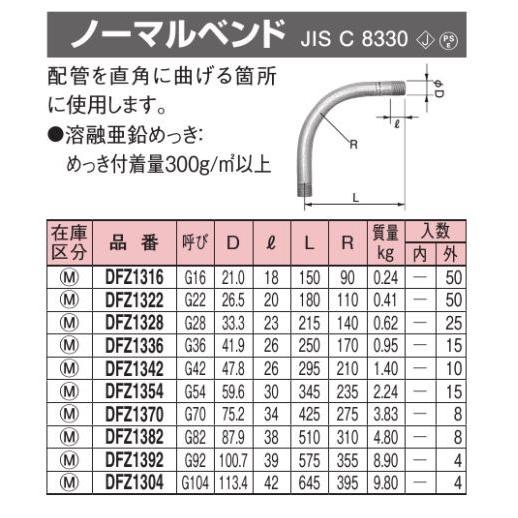 パナソニック DFZ1316 ノーマルベンド G16 溶融亜鉛メッキ