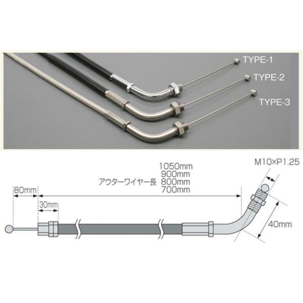 アクティブ ACTIVE TMR用 スロットルワイヤー 【メッキ金具/アウターブラック】（引き戻し共...