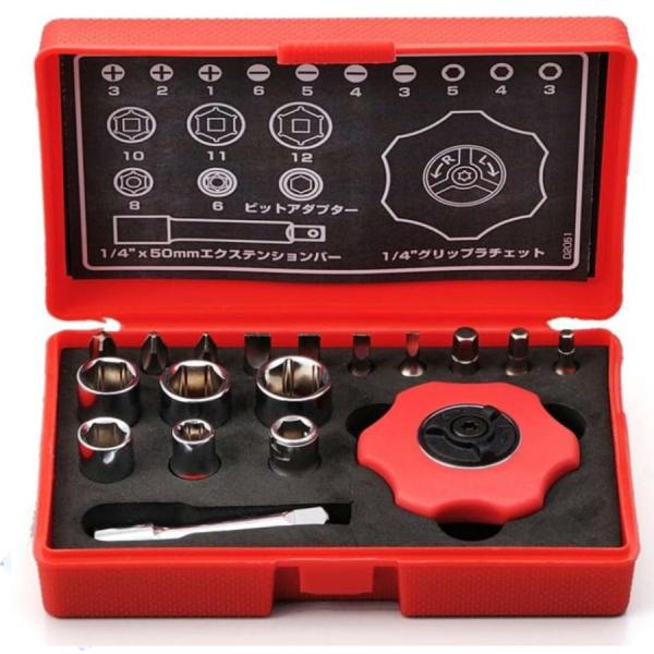 プロト PLOT グリップラチェットセット 18pcs ソケット・ビット ドライバーセット 1/4イ...