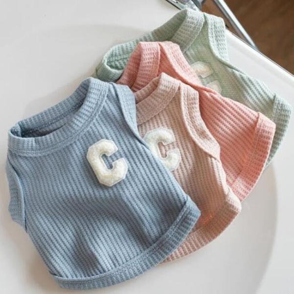 秋服新作 かわいい犬服 小型犬用 ニュアンスカラーのワッフル生地 ノースリーブ毛抜け防止タンクトップ...