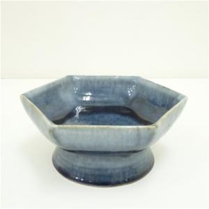 河井久造 呉須六角高杯(共箱)の詳細画像1