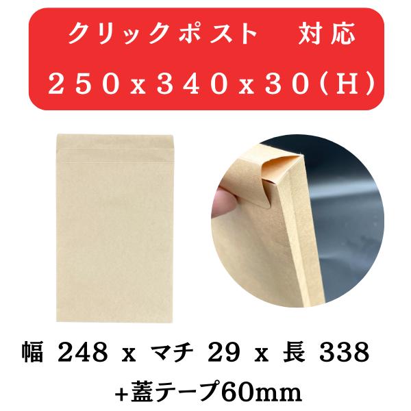 薄マチ30mm　宅配袋テープ付き　クリックポスト・定形外郵便　a4　248×29×338＋蓋60　税...