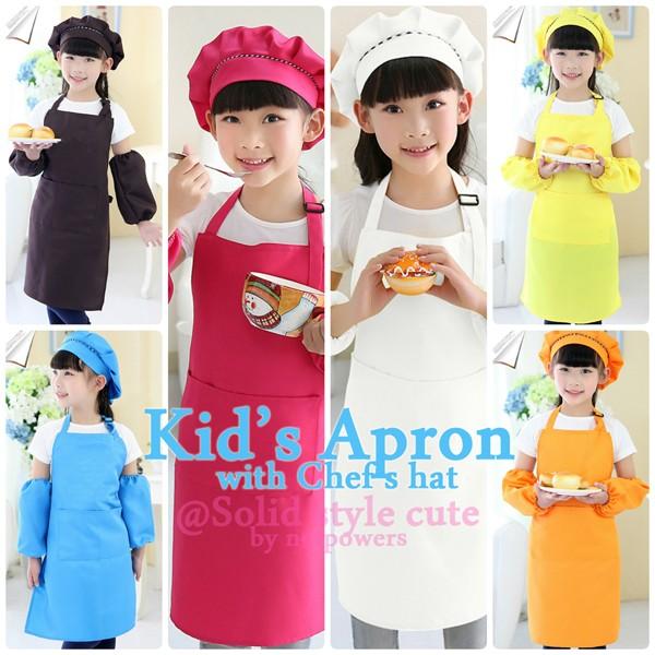 キッズ エプロン ＆ シェフ帽子 2点セット 全6色 子供 三角巾 より断然　かわいい　おしゃれ　子...
