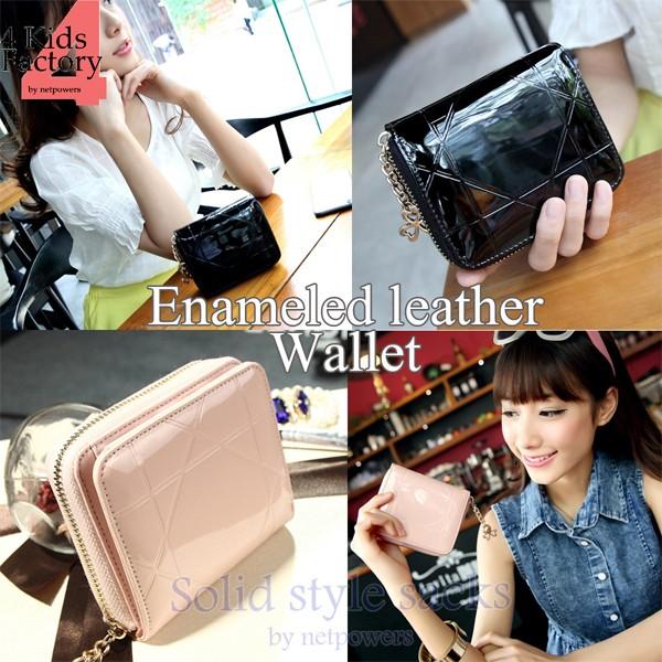 レディース 二つ折 財布 エナメル チャーム付き ミニ財布 クローバー  シンプル レディース ラウ...