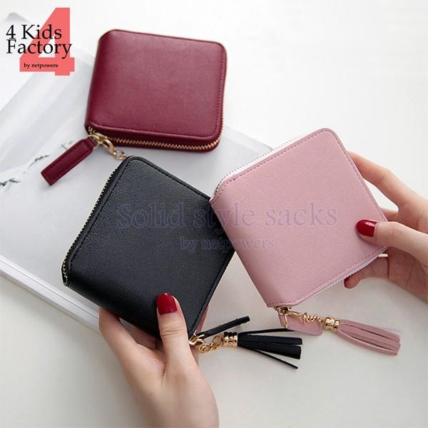 二つ折財布 タッセルチャーム付 ミニ財布 シンプル レディース ラウンドファスナー フリンジ コンパ...