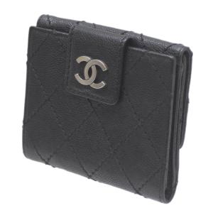 CHANEL/シャネル ダブルホック三つ折り財布 マトラッセ ブラック 10854447 ES ABランク｜netrebirth