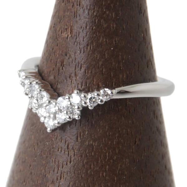 0.20ct 14P V字 ダイヤモンド リング 指輪 Pt950 約10号 リング幅約1.9mm ...