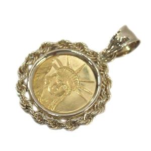 中古A/美品 コイン：K24/枠：K18 ペンダントトップ 純金 プリンセス