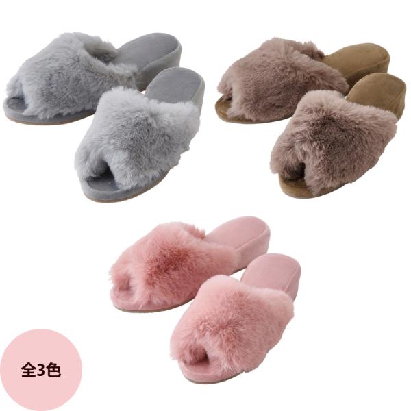 Simplicity シンプリシティ ふわふわファースリッパ ヒール4cm 全3色（グレー ブラウン...