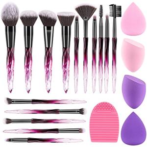 DUAIUメイクアップブラシセット 15本の化粧ブラシが含まれ 4つのメイク用スポンジパフと1つブラシクリーナー付き