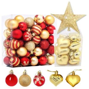 MARCOW クリスマス オーナメント  小さめ 大容量 ツリートップ ＋ 62個セット( ボール 4cm 50個＋ハー