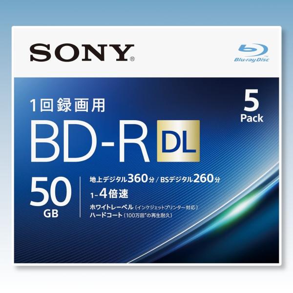 ソニー 5BNR2VJPS4 録画用 BD-R 50GB 5枚 ブルーレイディスク 1〜4倍速 イン...