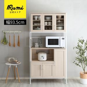 キッチンボード 幅88.5cm 食器棚 ホワイトオーク 木目調 ガラス扉 大