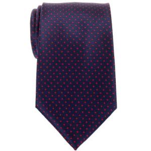 RETREEZ モダン ミニ 水玉模様 織布 マイクロファイバー メンズ ネクタイ - ネイビーブルー地にレッドの水玉