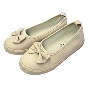 ZIP CORPORATION 子供靴 女の子 おしゃれ スリッポン リボン かわいい ジュニア キッズ 履きやすい カジュアル シューズ ベージュ Lサイズ:約21cm 85666