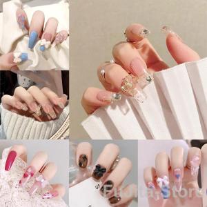 2点目半額！ ネイルチップ ショート シール 花柄 パール キラキラ 厚手 かわいい 24枚入り グミシール付き つけ爪 ショートオーバル 着脱簡単 ファッション