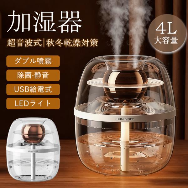 加湿器 大容量 3L 卓上加湿器 小型 スチーム式 超音波式 空気浄化 乾燥対策 LEDライト US...