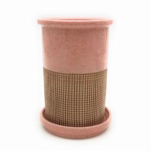 訳あり 箸立て 小さなブロック柄 型押しデザイン シンプル 陶器製 (ピンク)｜neustadt