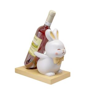 ワインボトルホルダー ぽっちゃり体型の白ウサギ おんぶ姿 リボン