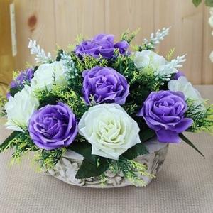 造花 バラ パープル ホワイト 陶器ポット入り 2色タイプ Www