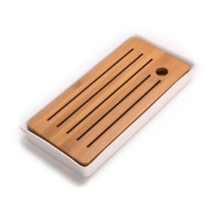 茶盤 中国茶道具 モダン シンプル 竹 陶磁器製 長方形