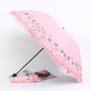 折り畳み傘 たんぽぽのイラスト パステルカラー フリル付き 晴雨兼用 (ピンク)｜neustadt