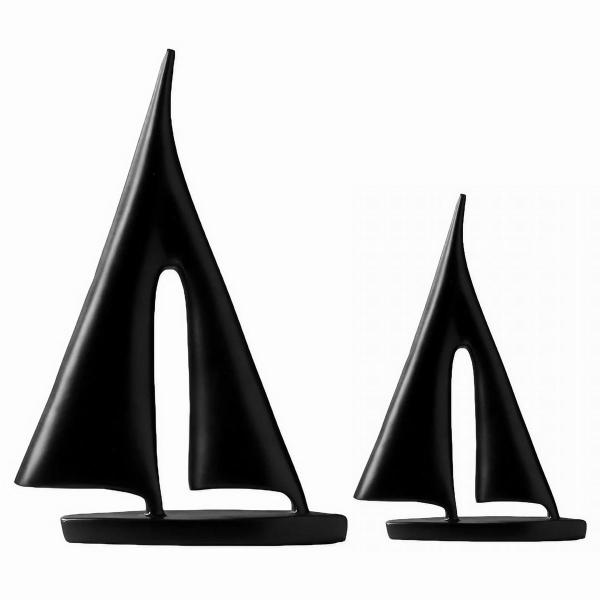 置物 ヨット 帆船 モダンアート風デザイン シンプル シック (ブラック×大小,2個セット)