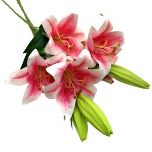 造花 カサブランカ ユリ 花2個 つぼみ 葉付き 3本セット (ピンク)｜neustadt