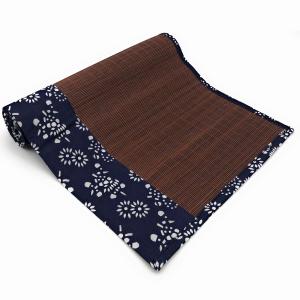 テーブルランナー 和モダン 花柄 和柄 竹製 紺色×ブラウン (大 30×180cm)｜neustadt