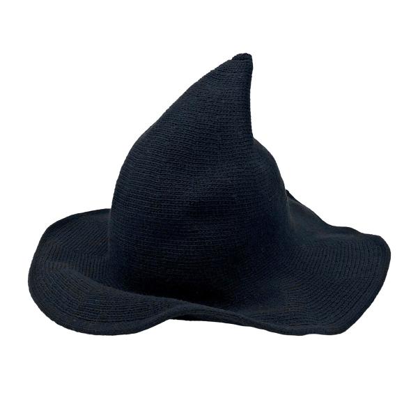 ニット帽 とんがり帽子 シンプル 魔法使い風 (ブラック)